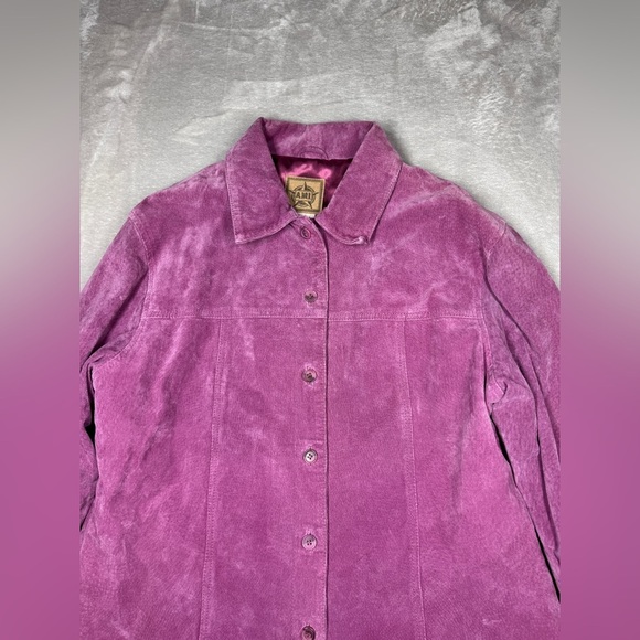 Vintage A.M.I. 100% Leather Suede Fuchsia Button Front Western Jacket Large - Picture 3 of 16